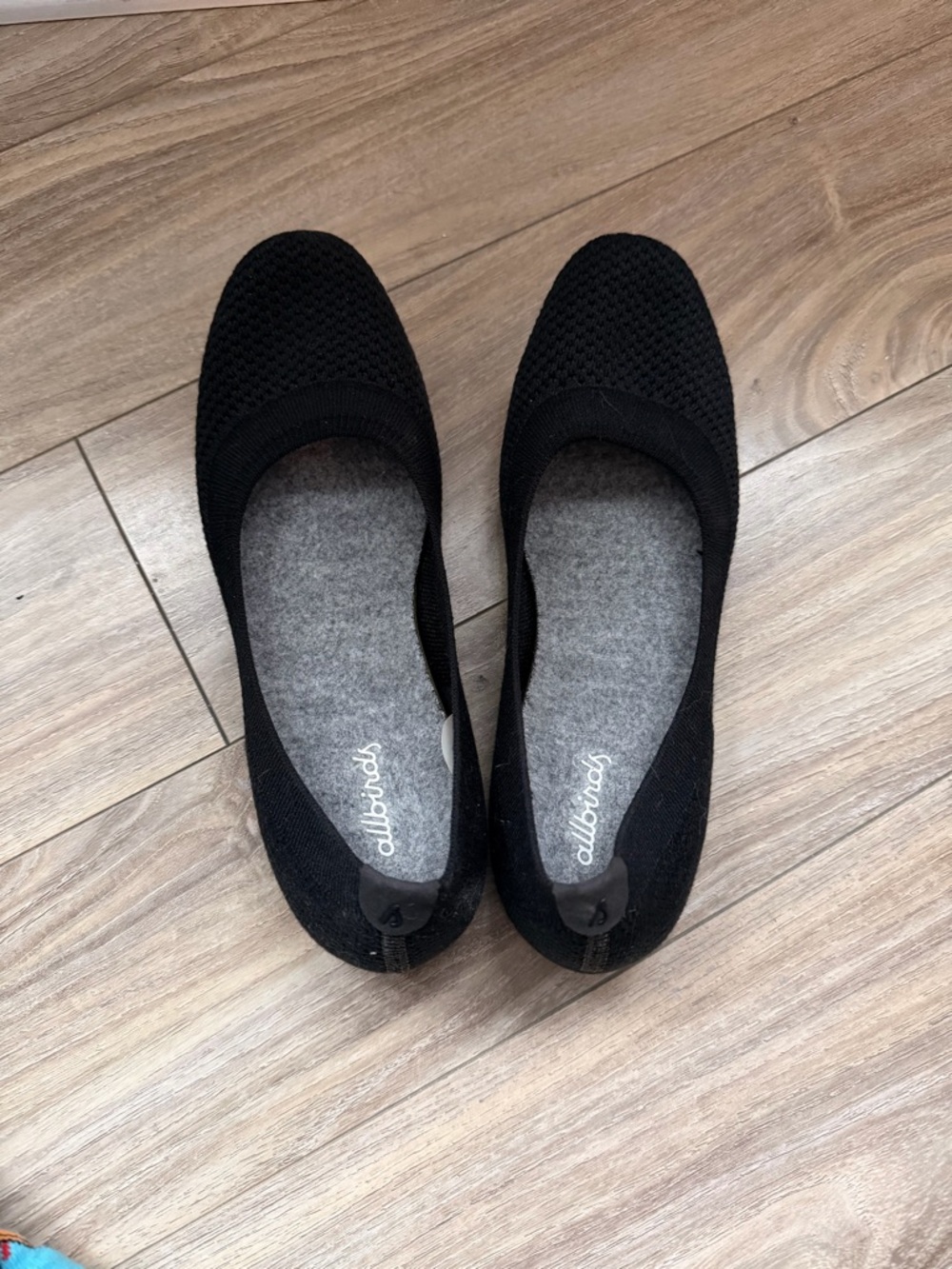 allbirds Black Knit Ballet Flats with Grey Wool Insole
